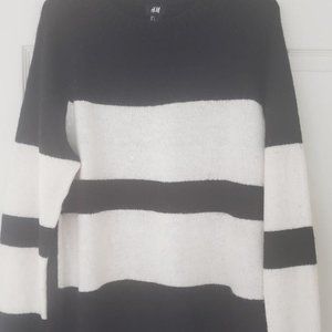 H&M Women's Fashion Long Sleeve Striped Color Block Knitted Sweater Crew Neck